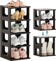 The 5 Tier Plastic Vertical Narrow Shelves For Closet Black Shoe Holder, - $41.92