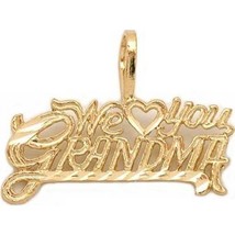 We Love You Grandma Charm 14mm &amp; 18&quot; Chain 14k Gold - £85.66 GBP