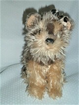 FAO SCHWARZ SCHNAUZER dog grey cream plush toy leopard bow 2011 10" - $29.69