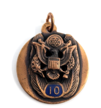 VTG His Lordship NYC US Army 10 Year Service Award Copper Charm Pendant Eagle... - $11.69