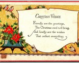 Christmas Wishes Poem Poinsettias Red Border UNP DB Postcard I7 - $6.88