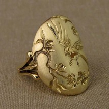 New Vintage Golden Bird Flower Branch Engraving Ring For Men Women Creative Danc - £7.19 GBP