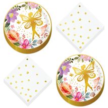 Enchanted Fairy Party Supplies- Floral and Metallic Gold Forest Fairy Round Pape - £10.58 GBP+