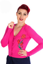 H&amp;R Pink Rose Print Button Up Cardigan Sweater - S to XL - Pin Up Retro -Hey Viv - £17.22 GBP
