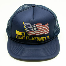 Vintage Trucker Snapback Mens Hat Cap Don&#39;t Light It Reunite It USA Flag - £8.52 GBP