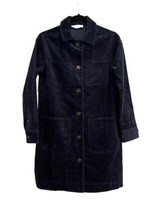EVERLANE Womens Coat The Corduroy Long Shirt Jacket Navy Blue Button Up Sz XS - £49.80 GBP