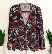 Anne Klein Women’s Black &amp; Red Floral Print 100% Cashmere Cardigan Sz XL... - $16.82