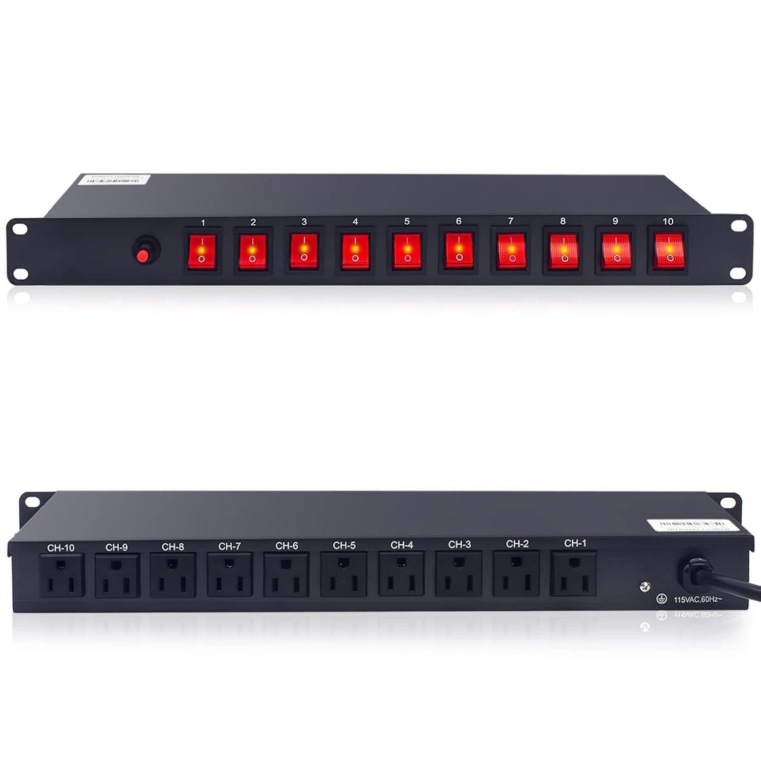 10 Outlet Horizontal 1U Rack Mount Pdu Power Strip - Surge Protection,10 Individ