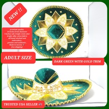 authetic adults mexican fiesta dark green w/gold trim charro sombrero Gr... - £79.82 GBP