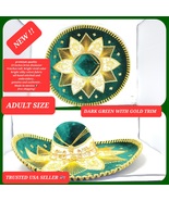 authetic adults mexican fiesta dark green w/gold trim charro sombrero Greenbay s - $99.99