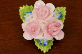 Vintage English China Jewelry Hand Painted Porcelain COALPORT Pink Rose Brooch - £19.46 GBP