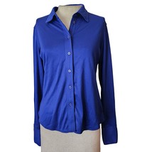 Blue Button Up Collared Long Sleeve Blouse Size Small - £19.38 GBP