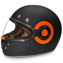 Daytona Retro Dull Black Orange Full Face Motorcycle Helmet (XS - 2XL) - £113.46 GBP