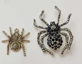 Black Spider Rhinestone Pin Brooch 2&quot; &amp; Spider Pendant Fashion Costume Jewelry - £9.62 GBP