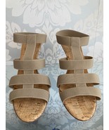 MANOLO BLANIK CORK  HEEL SLIP ON COTTON SHOES SIZE 38.5 RETAIL 745.00 - $281.16