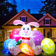 50&quot; Large Easter Inflatables Outdoor Decorations, Blow up Bunny with Eggs &amp; Carr - £70.44 GBP