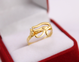 Egyptian Eye of RA + lotus 18K Gold Ring Stamped Pharaonic 2.5 Gr all sizes - £284.75 GBP