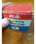 OEM NOS Vintage Car Atlas Chrome Locking gas cap cover w/ keys blue anel... - $27.65 CAD