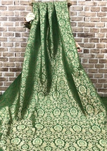 Indian Brocade fabric Green &amp; Gold Fabric Wedding Fabric, Abaya Fabric - NF323 - £5.98 GBP+