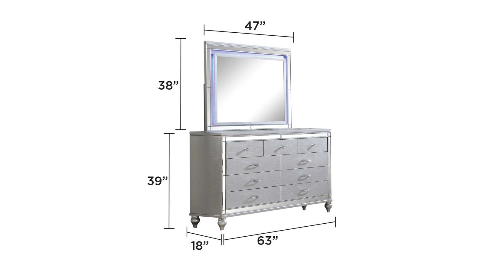Blaze Full Bedroom Set | Upholstered Modern LED 4 Pc Metallic Gray Wood Item image 4