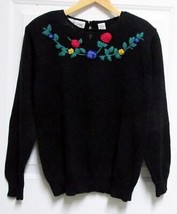 VTG ROC New Andrea Gayle S/M Womens Black w/ Flowers Cable Knit Sweater 38-40+&quot; - £12.05 GBP