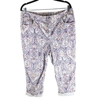 Chicos Girlfriend Slim Leg Crop Pants Paisley Cuffed White Purple Size 2 US 12R - £21.18 GBP