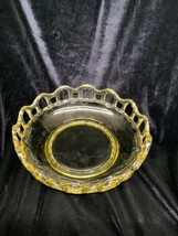 Vintage Imperial Glass Yellow Topaz Open Laced Edge Bowl - £19.55 GBP
