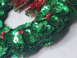Sequin &amp; Bead Wreath Ornament 5in. Two Sided Vintage Green Red Christmas - £14.99 GBP