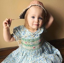 Floral Hand Smocked Embroidered Dress for Toddler Girl. Baby Girl Smocking Dress - £30.66 GBP