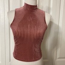 Renvy Sz XS Tank Crop Tank Top Mock Neck Mauve Pink Striped Semi Sheer B... - $13.88