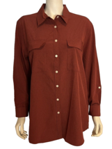 Lands&#39; End Rust Long Sleeve Blouse Roll Tab Sleeves Size XL - £20.49 GBP