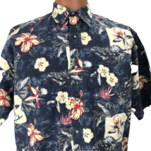 Boca Classics Aloha Hawaiian Size L Floral Bird Paradise Hibiscus Red White Blue - £31.41 GBP