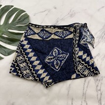 Royal Creations Womens Vintage Barkcloth Skort Shorts Size M Blue Tan Tr... - $26.72