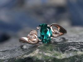 1.20Ct Oval Cut Green Emerald 14K Rose Gold Over Unique Wedding Promise Ring - £82.20 GBP