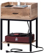 Lerliuo Nightstand With Charging Station And Usb Ports,, Greige And Black. - £81.43 GBP