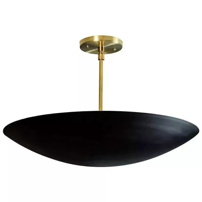 6 Light Ceiling Flush Mount Black Matte Pendant Mid Century Polished Brass - €261,61 EUR