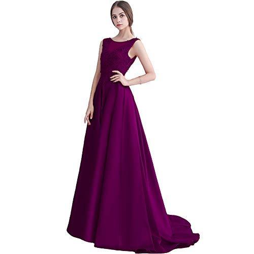 Sheer Backless Bateau Beaded Lace A Line Long Prom Evening Dresses Purple US 4