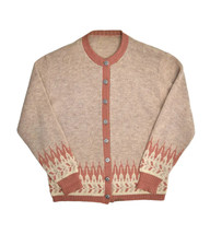 Vintage Wool Cardigan Sweater Mens M Brown Fair Isle Nordic Knit Crewnec... - £19.34 GBP