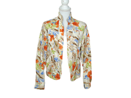 Coldwater Creek Blazer Jacket Floral Open Front Textured Vintage Bright Size 6 - £20.68 GBP