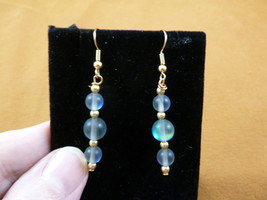 (EE390-56) gray blue Moonstone gemstone beaded dangle gold tone hook earrings - £8.23 GBP