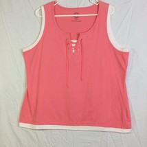 M&amp;E Collection Coral White Tank Top Sleeveless Top 2X XXL Pullover Tie F... - $14.80