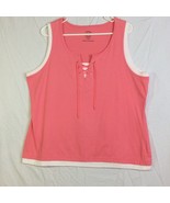 M&amp;E Collection Coral White Tank Top Sleeveless Top 2X XXL Pullover Tie F... - £11.69 GBP