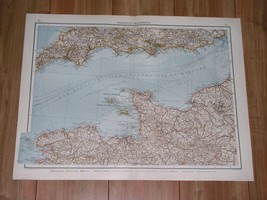 1912 Original Antique Map Of Normandy Normandie Bretagne English Channel France - £21.99 GBP