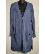 J Jill Cardigan Sweater Medium Silk Cashmere Cotton Blend Blue Button Po... - £25.40 GBP