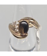 Vtg Tigers Eye Bypass Cocktail Ring 18k Gold Plated CZ Accent Size 5 - $29.99