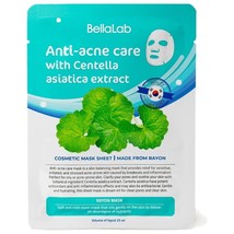 BellaLab - Anti-Acne Face Mask Sheet with Centella Asiatica Extract, PACK OF 5 - £19.53 GBP