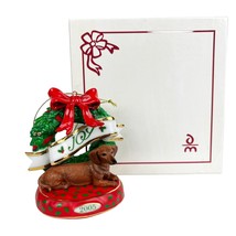 NEW Danbury Mint Dachshund Delight 2005 Christmas Joy Dog Bowl Wreath Ornament - £19.77 GBP