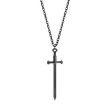 Black Sword Necklace Gothic 2&quot; Pendant 19&quot; Chain Metal Goth Punk Fashion Jewelry - £6.35 GBP