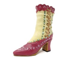 Ceramic Miniature Victorian Boot Collectible Shoe 3-1/4&quot; Tall Red Cream - $8.59
