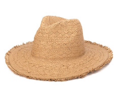 San Diego Hat Company Woven Fray Edge Pattern Fedora Hat Wide Brim Straw Hat - £18.77 GBP